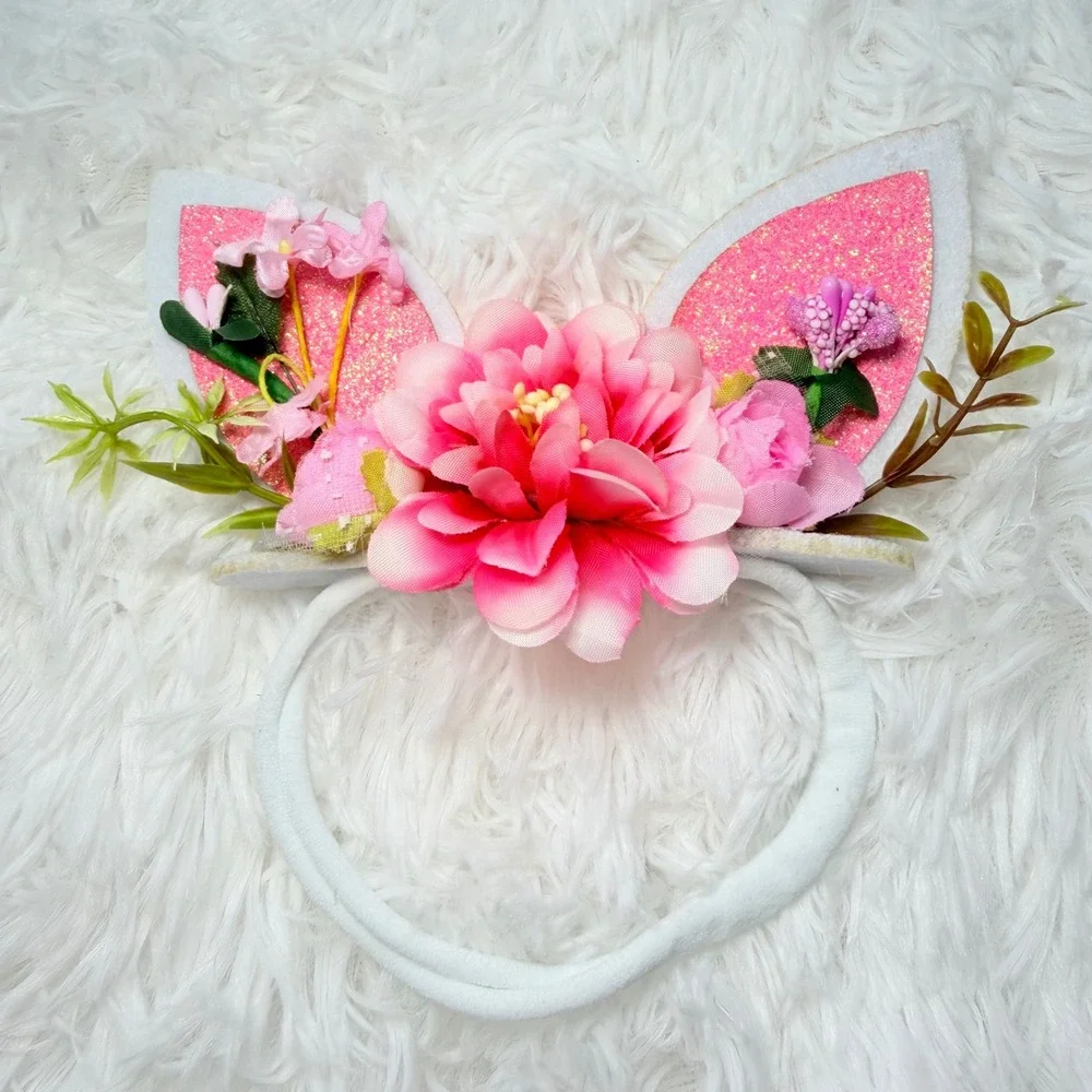 2 Floral Bunny Cat Ear Headbands Halloween Costume Dress Up Fairycore
